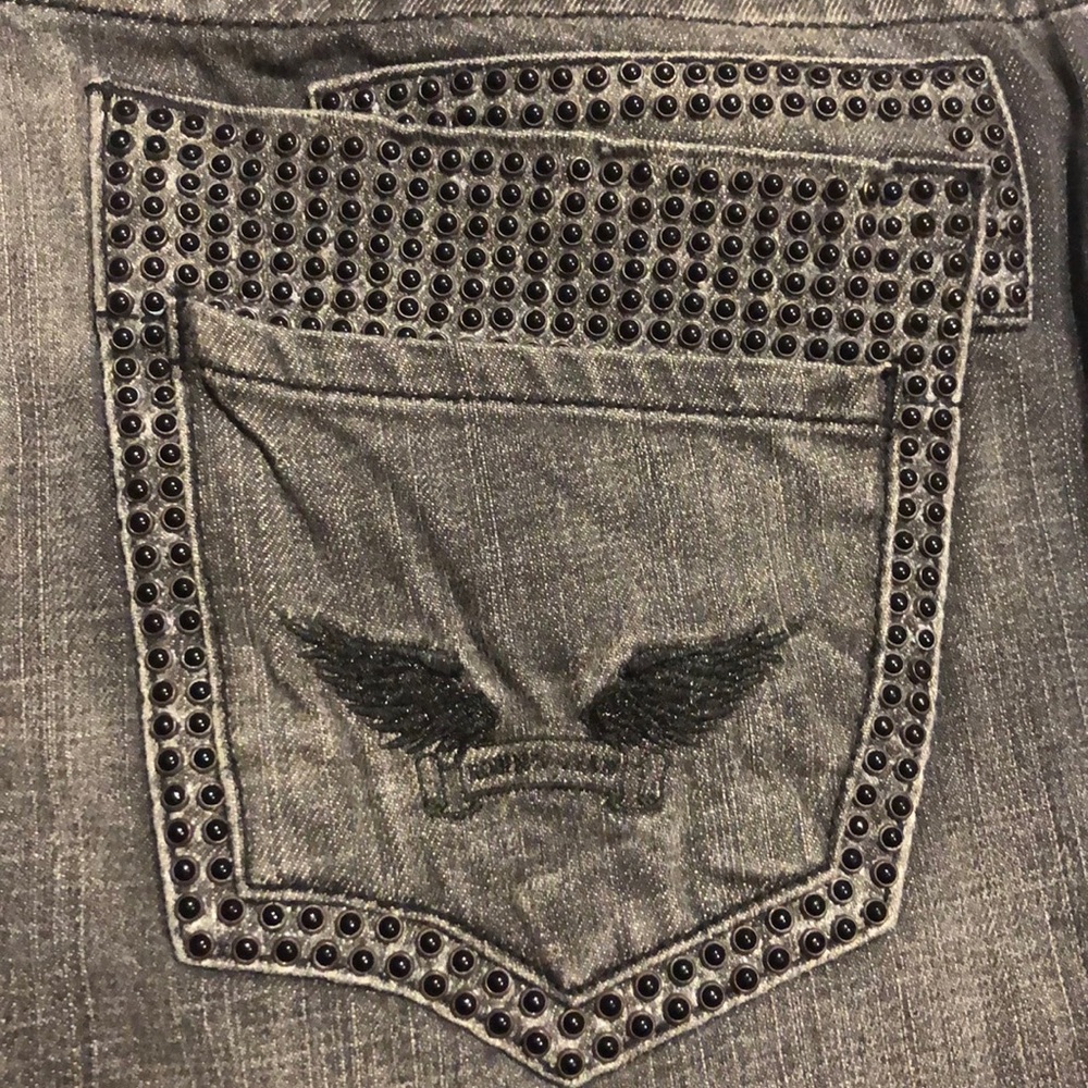 New Robins Jeans Black Jail Unique Studded Wings Rhinestone 40